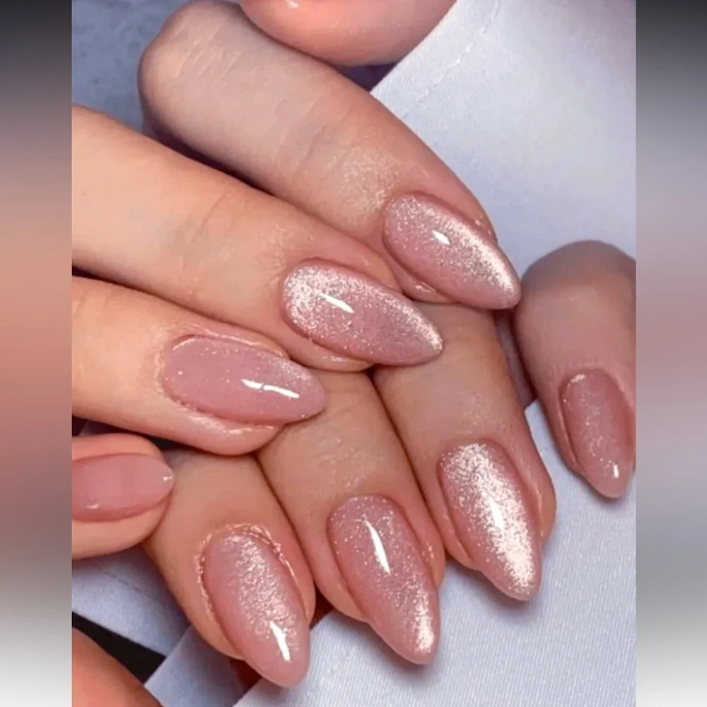 Pink Metallic Cat Eye Almond Press On Nail Set NEW 🏷️
